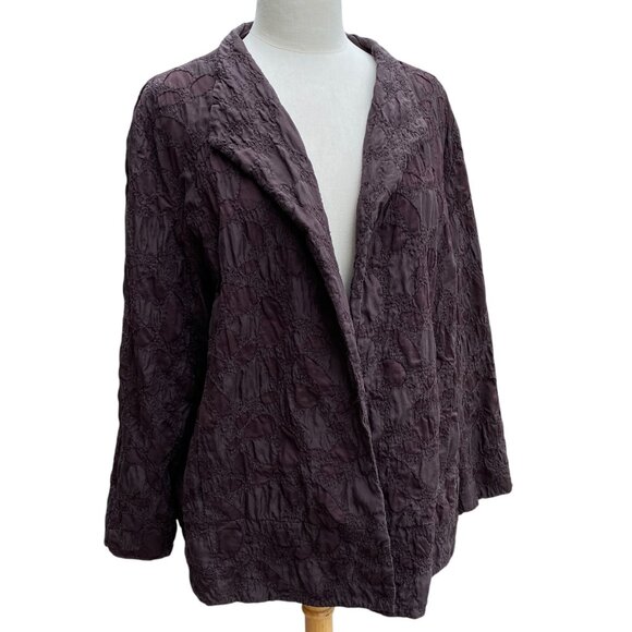 Eileen Fisher Silk Textured Blazer Jacket Embroidered Mature Quiet Luxury-1X - Picture 13 of 13